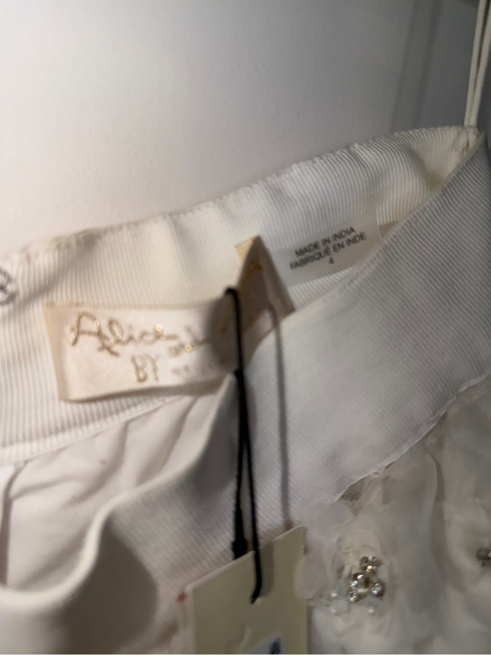 Alice + Olivia Earla High Waisted Floral Embellished Skirt White/Silver Crystal - Picture 8 of 12